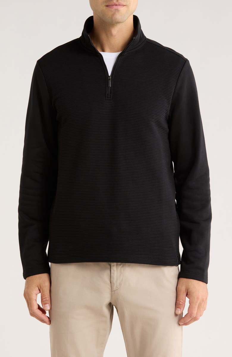 Perry Ellis Ottoman Textured Half Zip Pullover, Main, color, Black