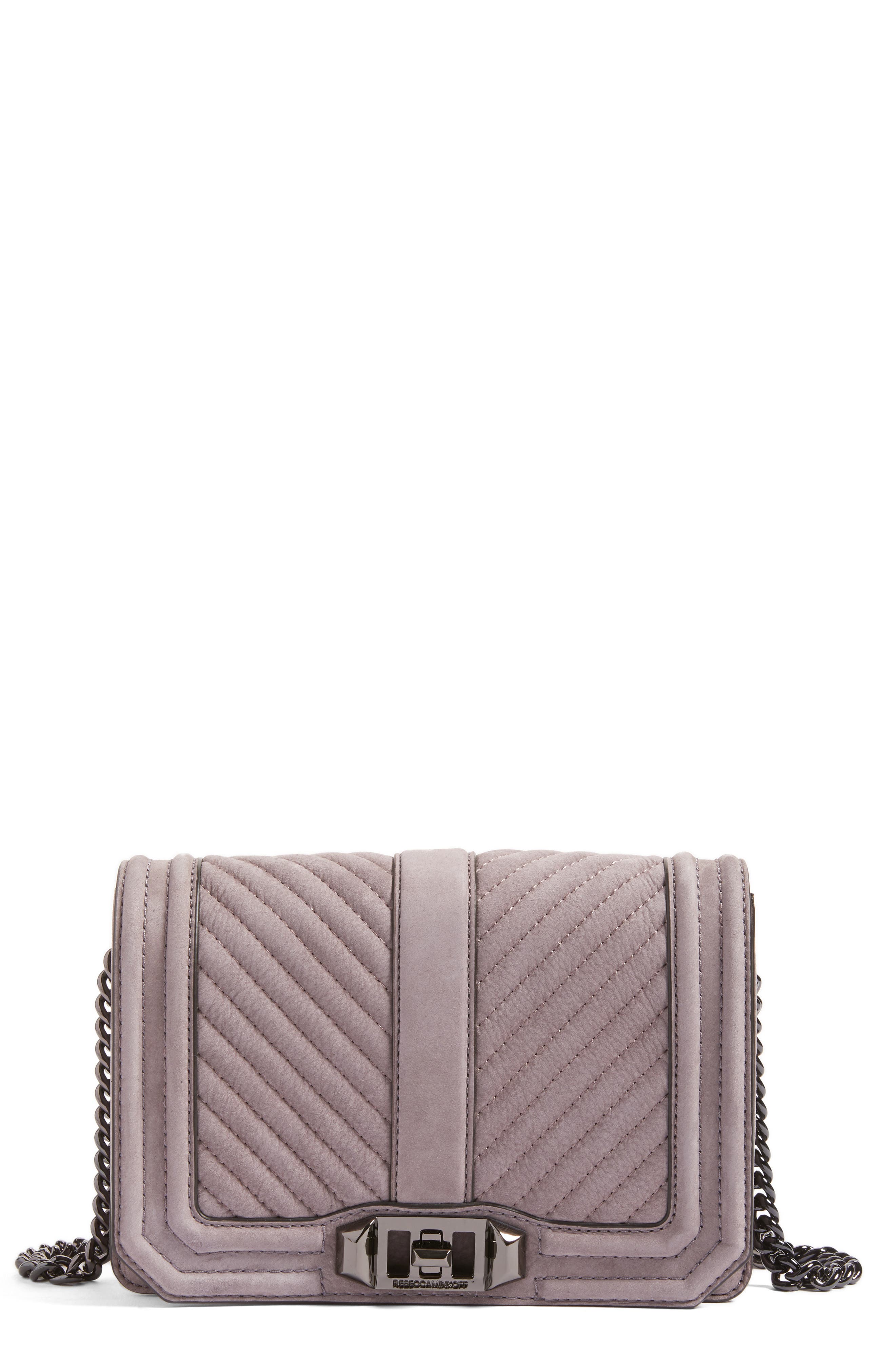 Small Love Nubuck Crossbody Bag (Nordstrom Exclusive), Main, color, LAVENDER/ GUNMETAL HARDWARE