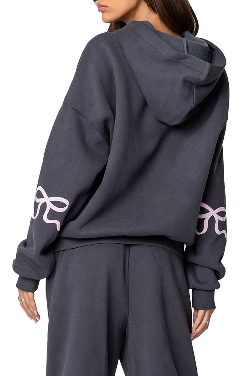 EDIKTED Bonney Bow Oversize Hoodie, Alternate, color, Dark Gray