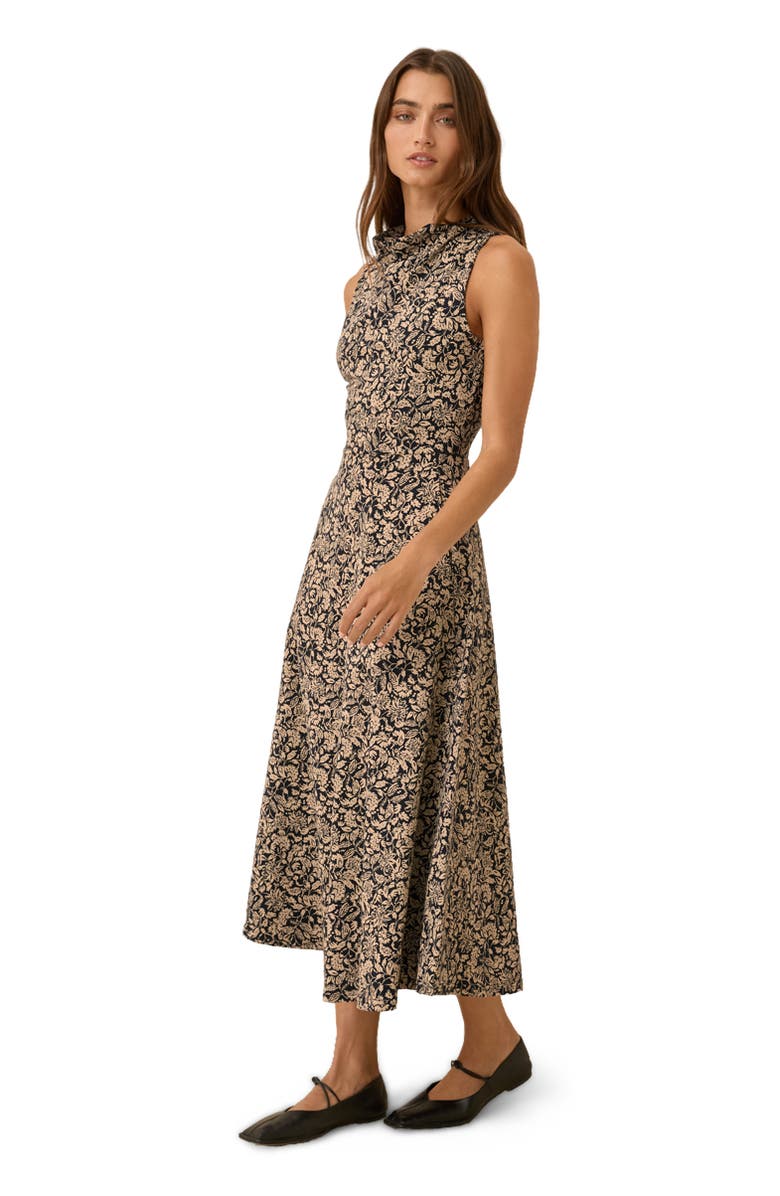 Pact Organic Cotton Fit & Flare Cowl Neck Dress, Alternate, color, Paisley Blossoms Black