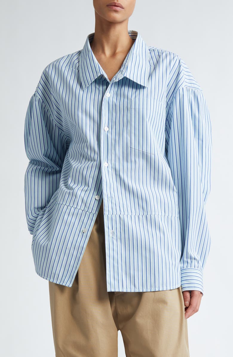 Meryll Rogge Boule Stripe Asymmetric Cotton Button-Up Shirt, Main, color, 