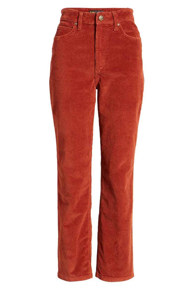 High Waist Straight Leg Corduroy Ankle Pants, Alternate, color, BURNT HENNA CORD