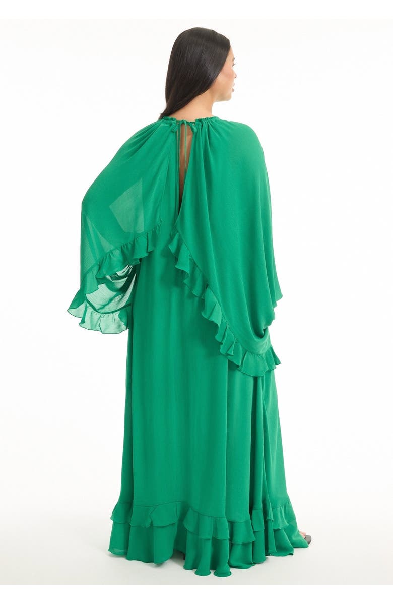 June + Vie Ruffled Chiffon Cape Maxi Dress, Alternate, color, Pine Green