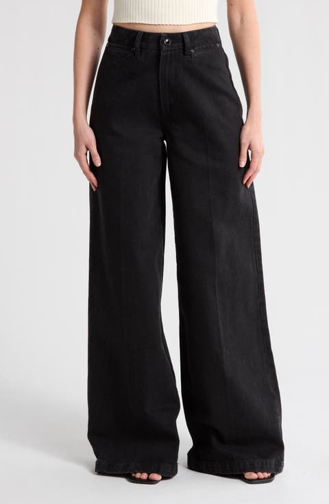 Portia High Waist Wide Leg Jeans (Deep Caviar)