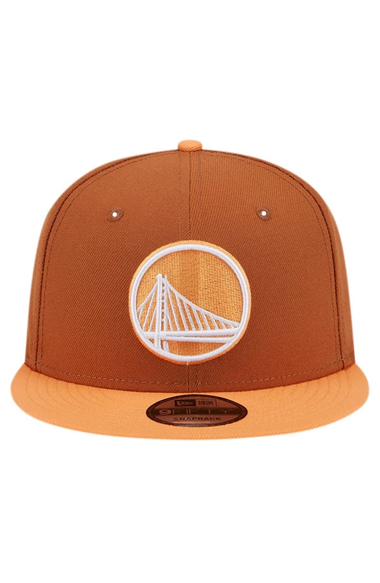 New Era Men's New Era Brown/Orange Golden State Warriors 2-Tone Color Pack 9FIFTY Snapback Hat, Alternate, color,