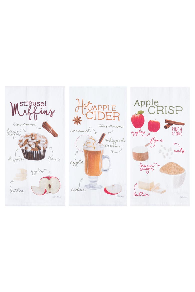 Apple Cider Crisp & Streusel Towel Set of 3, Main, color, White