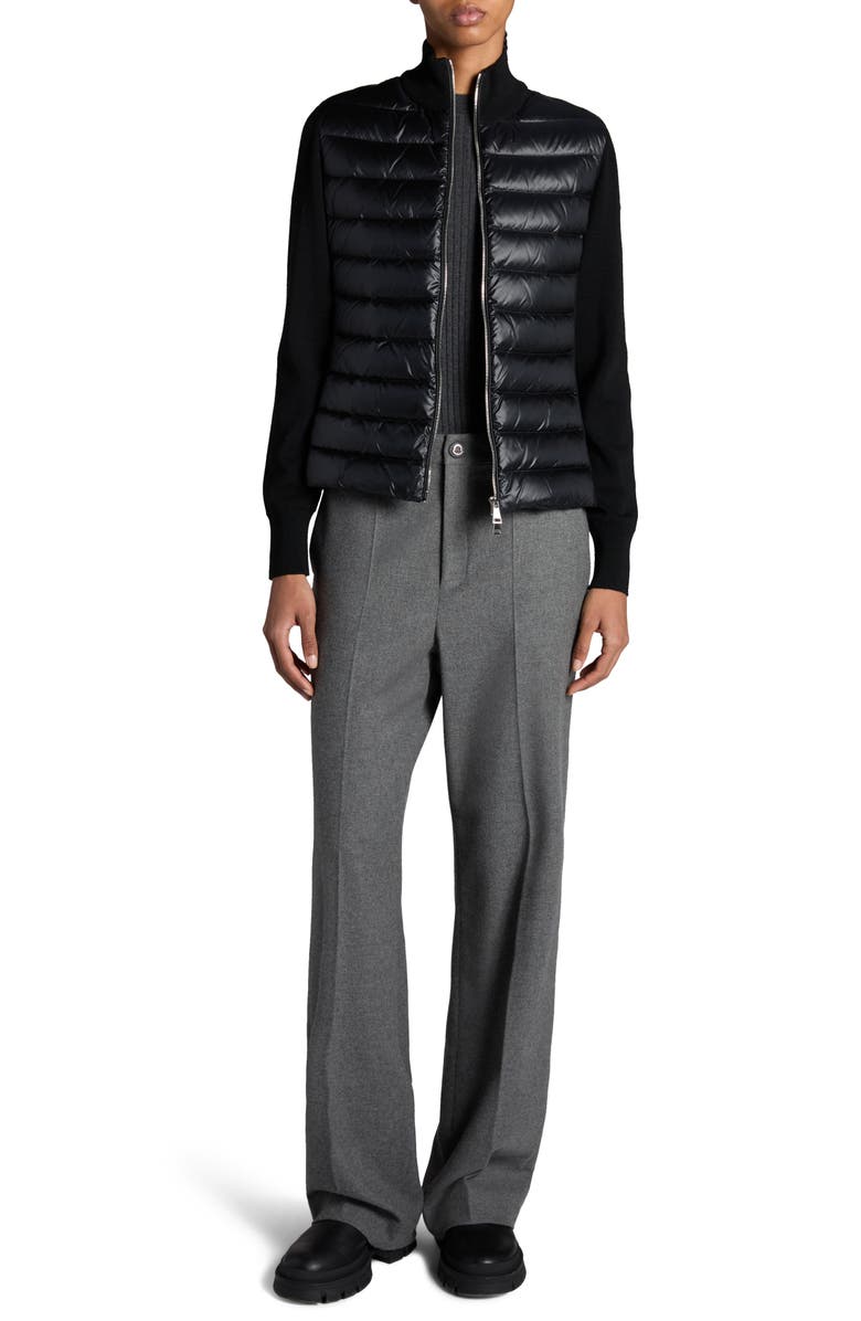 Moncler Quilted Down & Wool Knit Cardigan, Alternate, color,