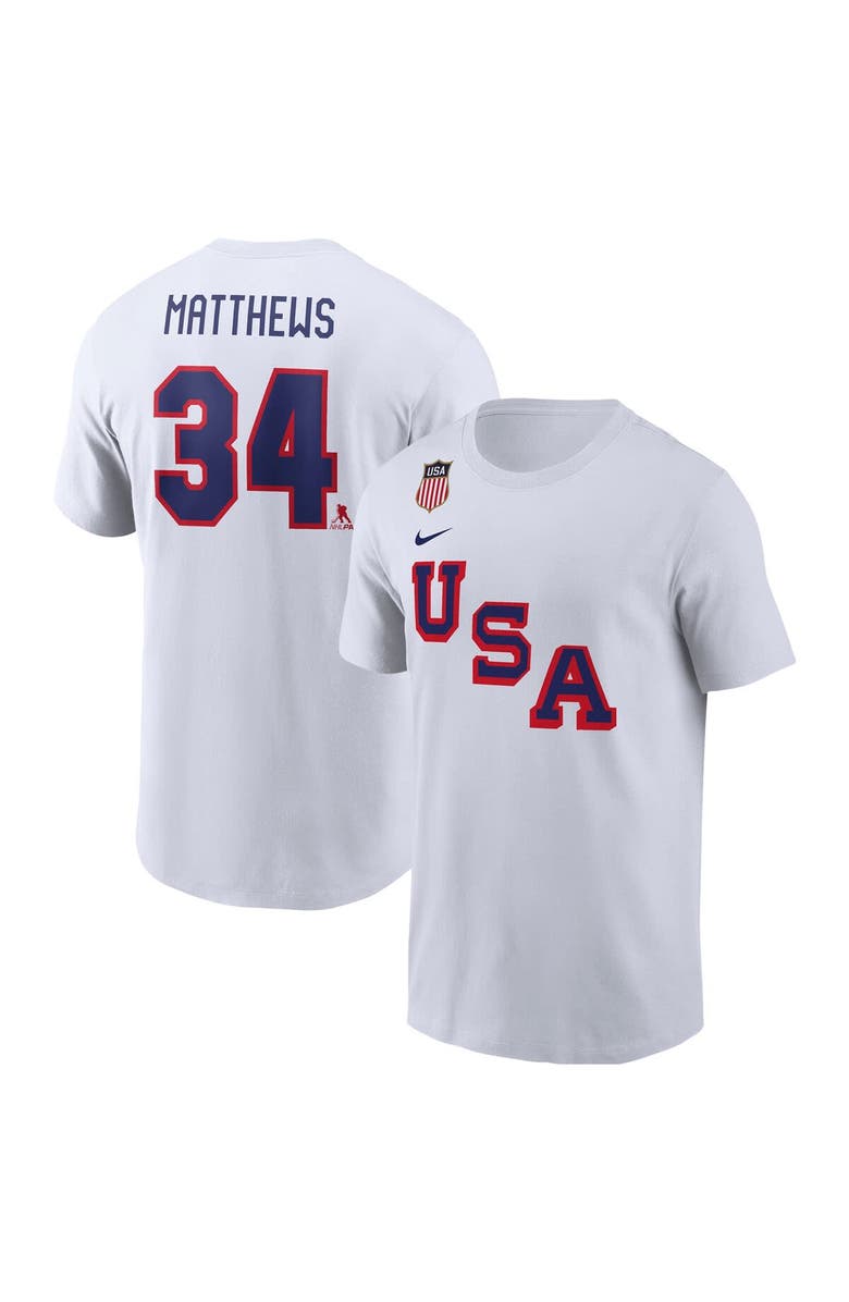 Nike Men's Nike Auston Matthews White US Hockey 2026 Name & Number T-Shirt, Main, color, White