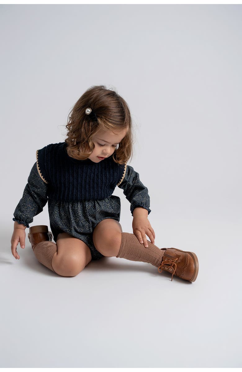 The Umbrella Academy Woven Bubble Floral Romper & Removable Knit Vest Set, Alternate, color, Beige