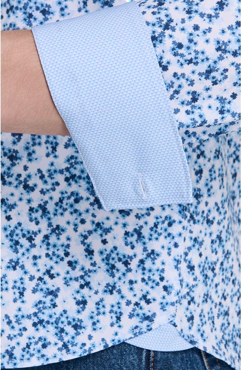 CONSTRUCT Slim Fit Floral Cluster Performance Long Sleeve Shirt, Alternate, color, White/Blue