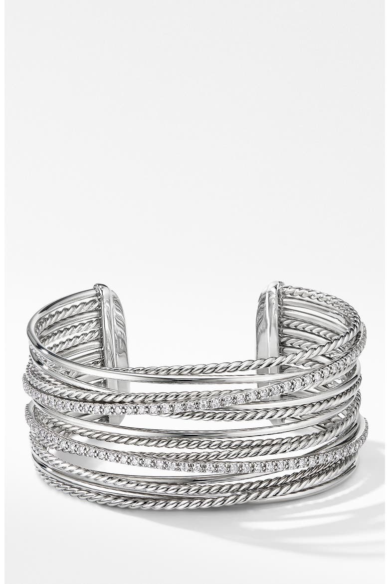 Crossover Cuff Bracelet with Diamonds, Main, color, SILVER/ DIAMOND