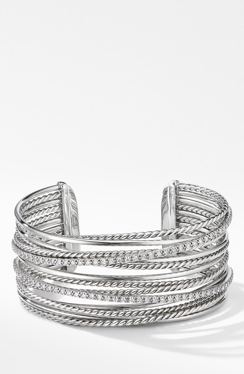 David Yurman Crossover Cuff Bracelet with Diamonds, Main, color, 