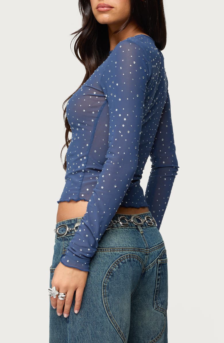EDIKTED Anari Embellished Mesh Top, Alternate, color, Blue