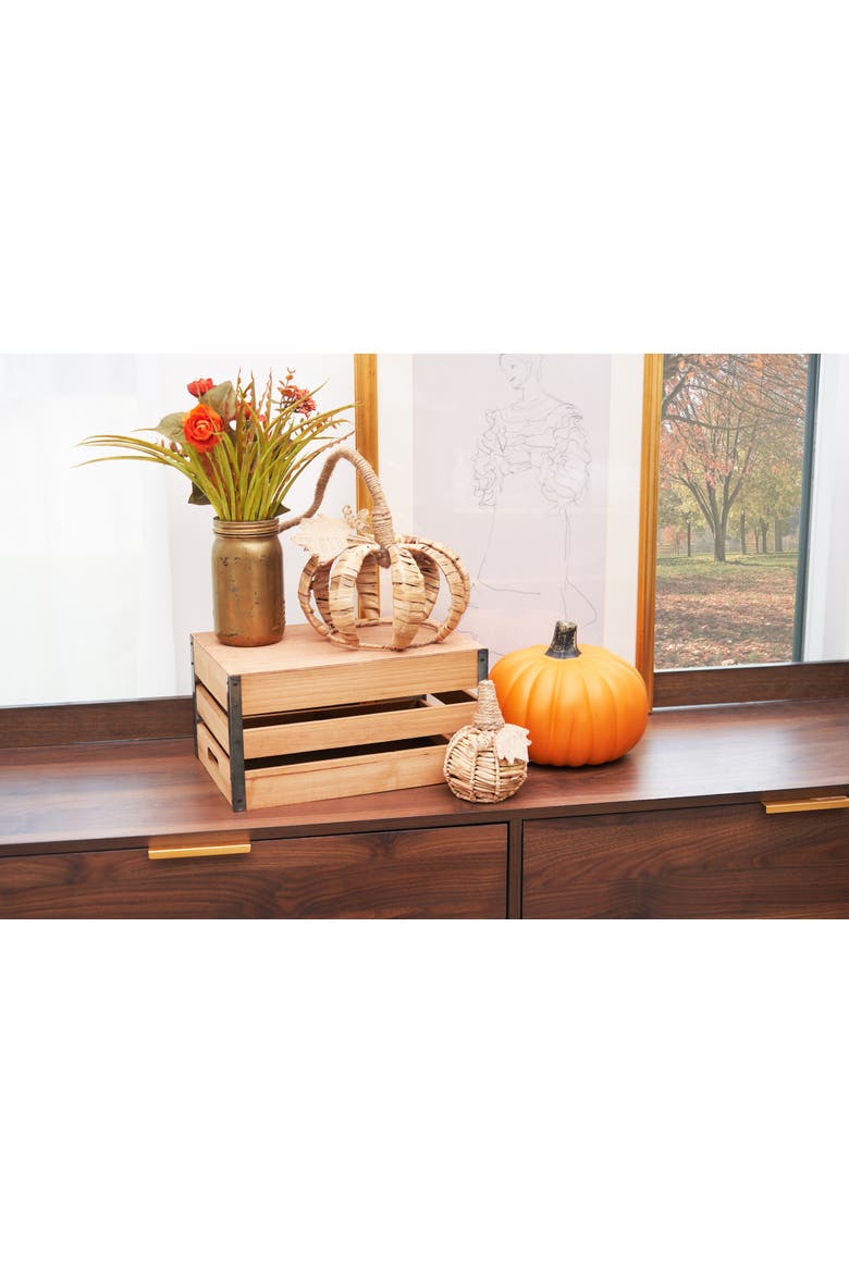 Medium Cattail Grass Pumpkin Figurine, Alternate, color, Brown