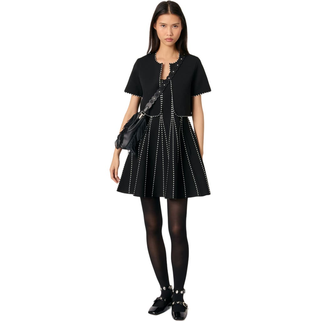 Maje Cropped Cardigan In Black/ecru