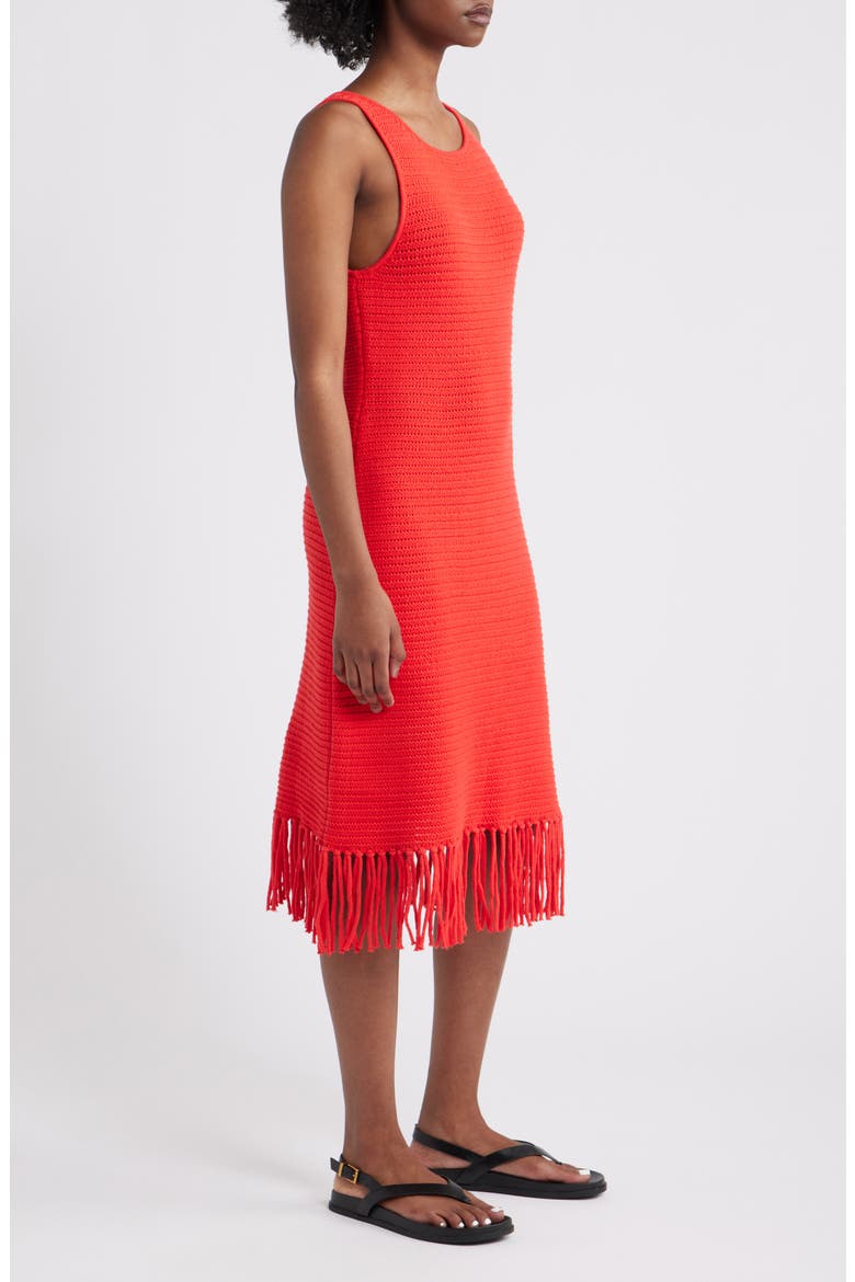 Nia Fringe Hem Sleeveless Cotton Blend Sweater Midi Dress, Alternate, color, CHERRY