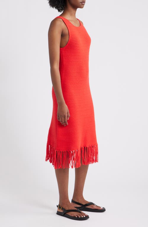 Rails Nia Fringe Hem Sleeveless Cotton Blend Sweater Midi Dress In Cherry