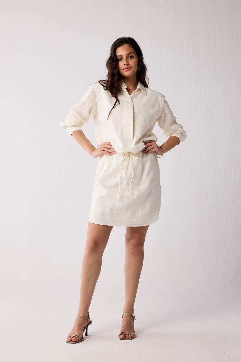 Oversized Shirt Dress with Drawstring, Alternate, color, Off-White