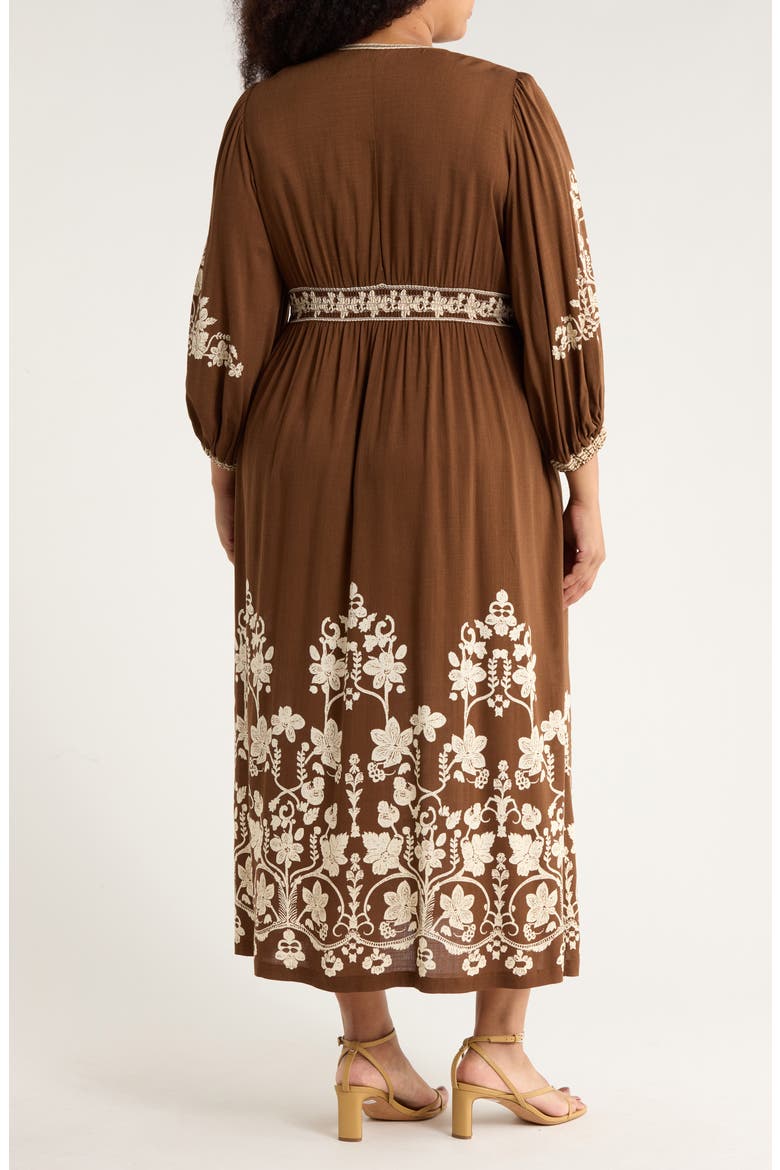 V-Neck Maxi Dress, Alternate, color, BROWN/ CREAM