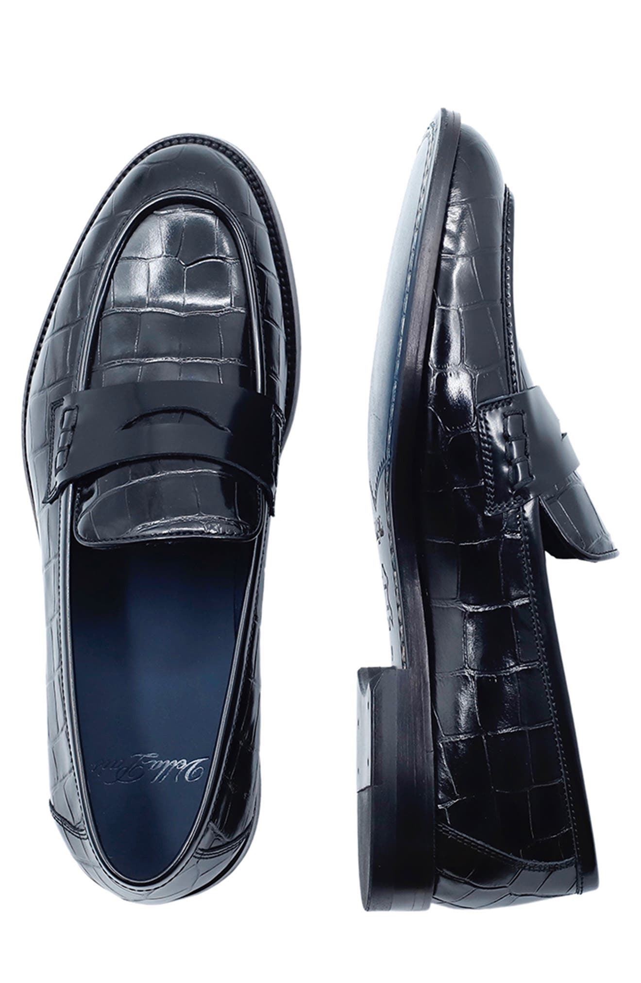VELLAPAIS Aiden Croc Embossed Penny Loafer, Alternate, color, 