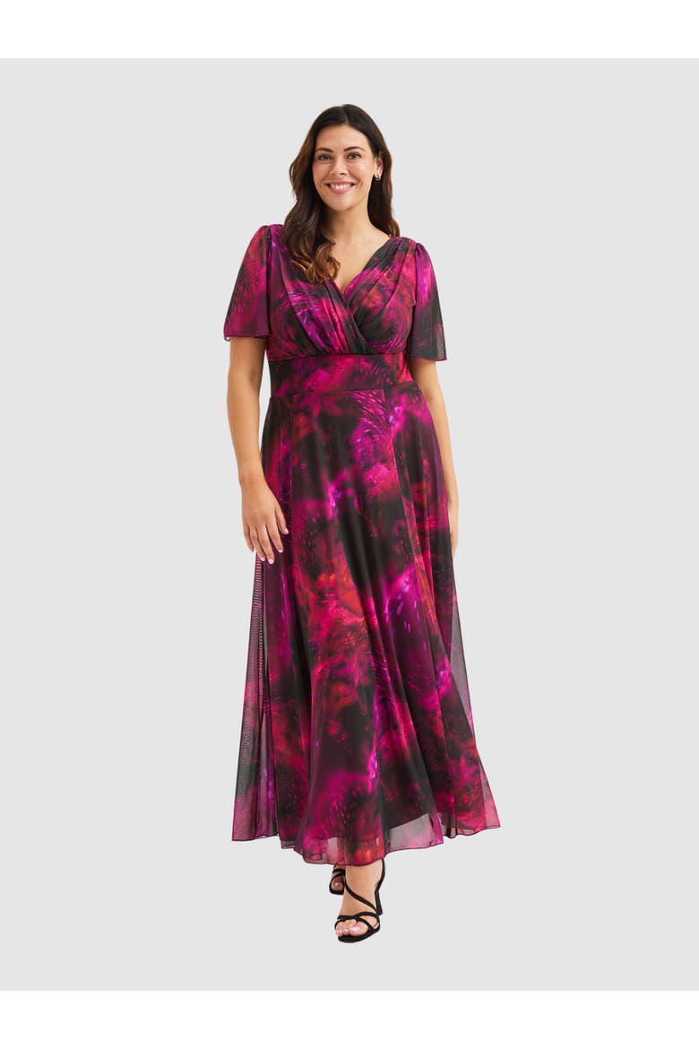 Isabelle Printed Angel Sleeve Dress, Main, color, Wine Marble