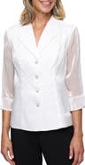 Alex Evenings Yoryu Sheer Sleeve Button-Up Shirt