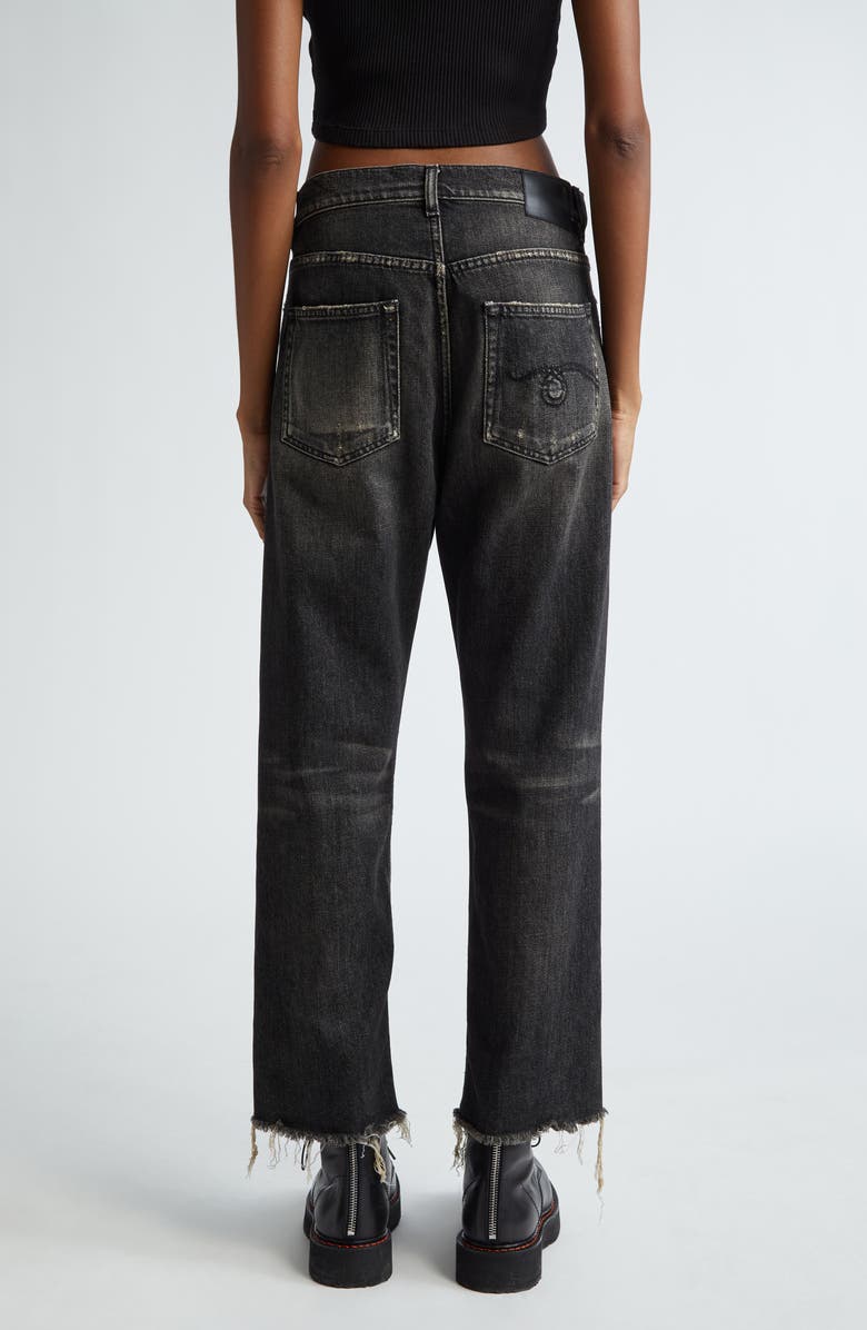 R13 Distressed Fray Hem Stretch Boyfriend Jeans, Alternate, color, Abbey Black