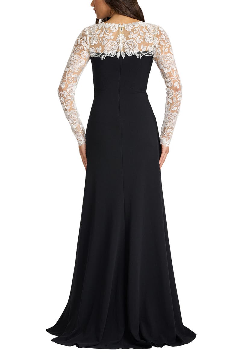 Tadashi Shoji Lace Detail Long Sleeve Crepe Gown, Alternate, color, Ivory/ Black