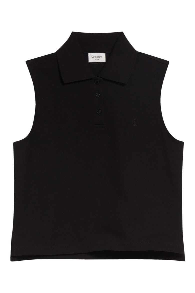 Cassandre Embroidered Sleeveless Cotton Piqué Polo, Alternate, color, NOIR