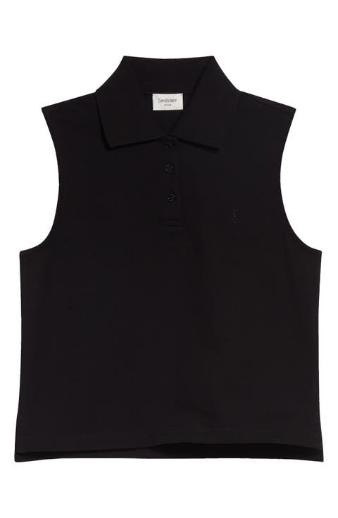 Cassandre Embroidered Sleeveless Cotton Piqué Polo