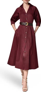 Donna Karan New York Belted Stretch Cotton Midi Shirtdress