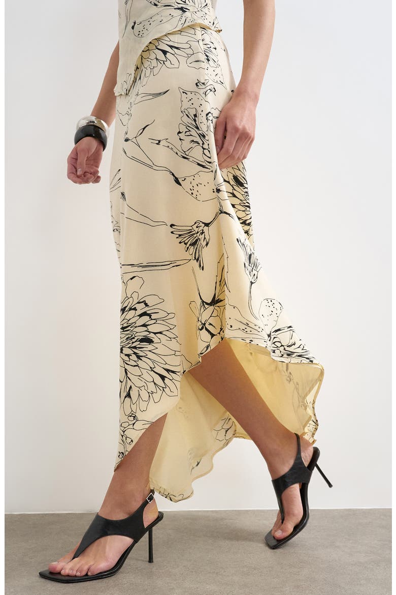 Co-ord Floral Satin Asymmetric Hem Midi Skirt, Alternate, color, IVORY