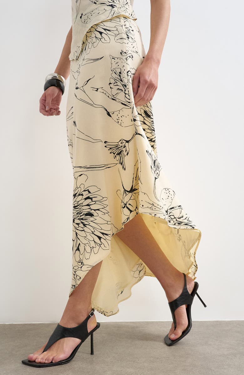 Topshop Co-ord Floral Satin Asymmetric Hem Midi Skirt, Alternate, color, Ivory