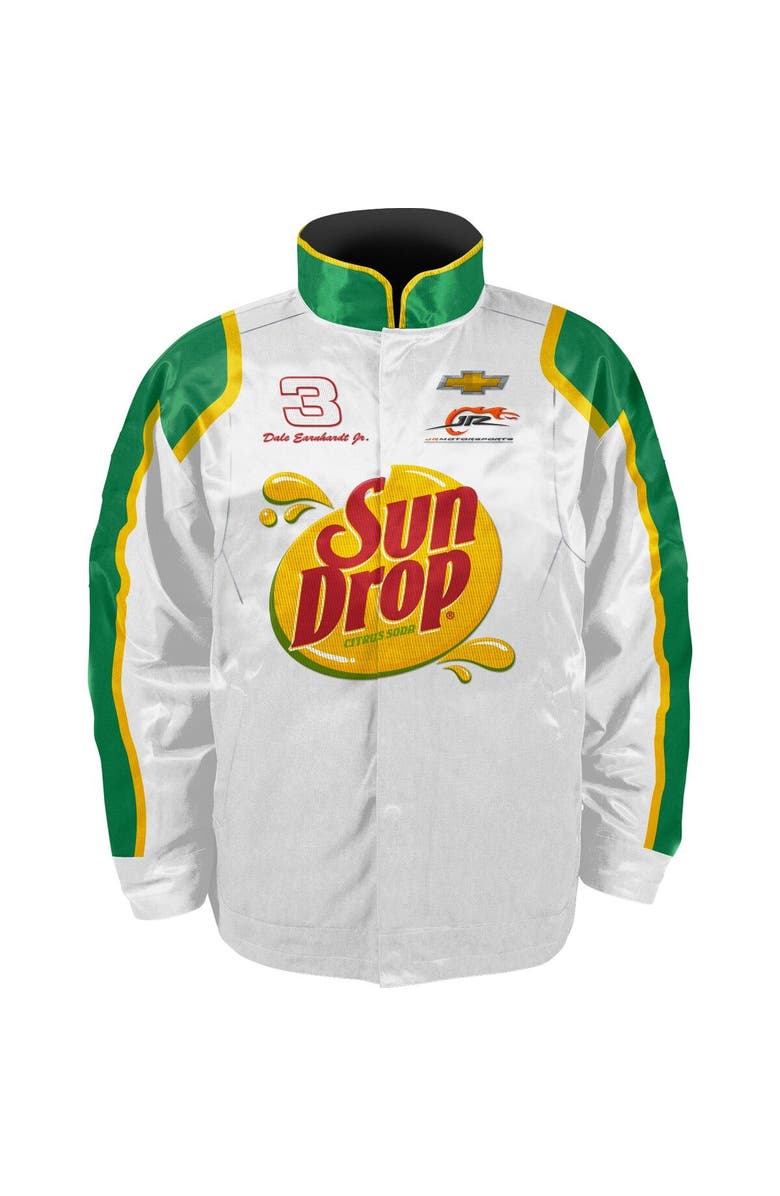 JR MOTORSPORTS OFFICIAL TEAM APPAREL Men's JR Motorsports Official Team Apparel White/Green Dale Earnhardt Jr. Sun Drop Nylon Uniform Full-Snap Jacket, Alternate, color, White