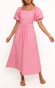 Petal & Pup Chlo Stripe Puff Sleeve Cotton Midi Sundress