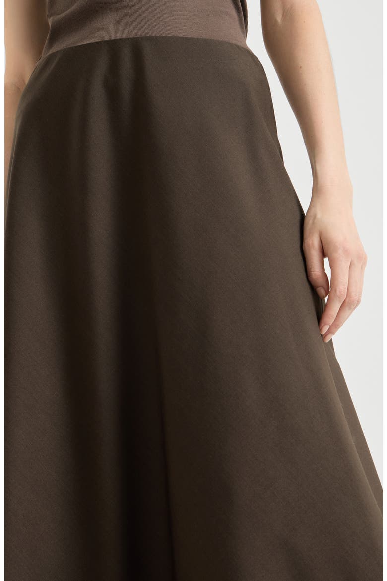 Comfort virgin wool and viscose twill flute skirt, Alternate, color, Brown