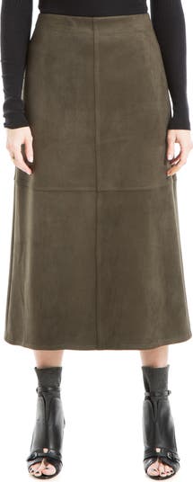 Faux Suede A-Line Midi Skirt