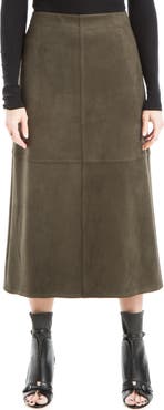 MAX STUDIO Faux Suede A-Line Midi Skirt