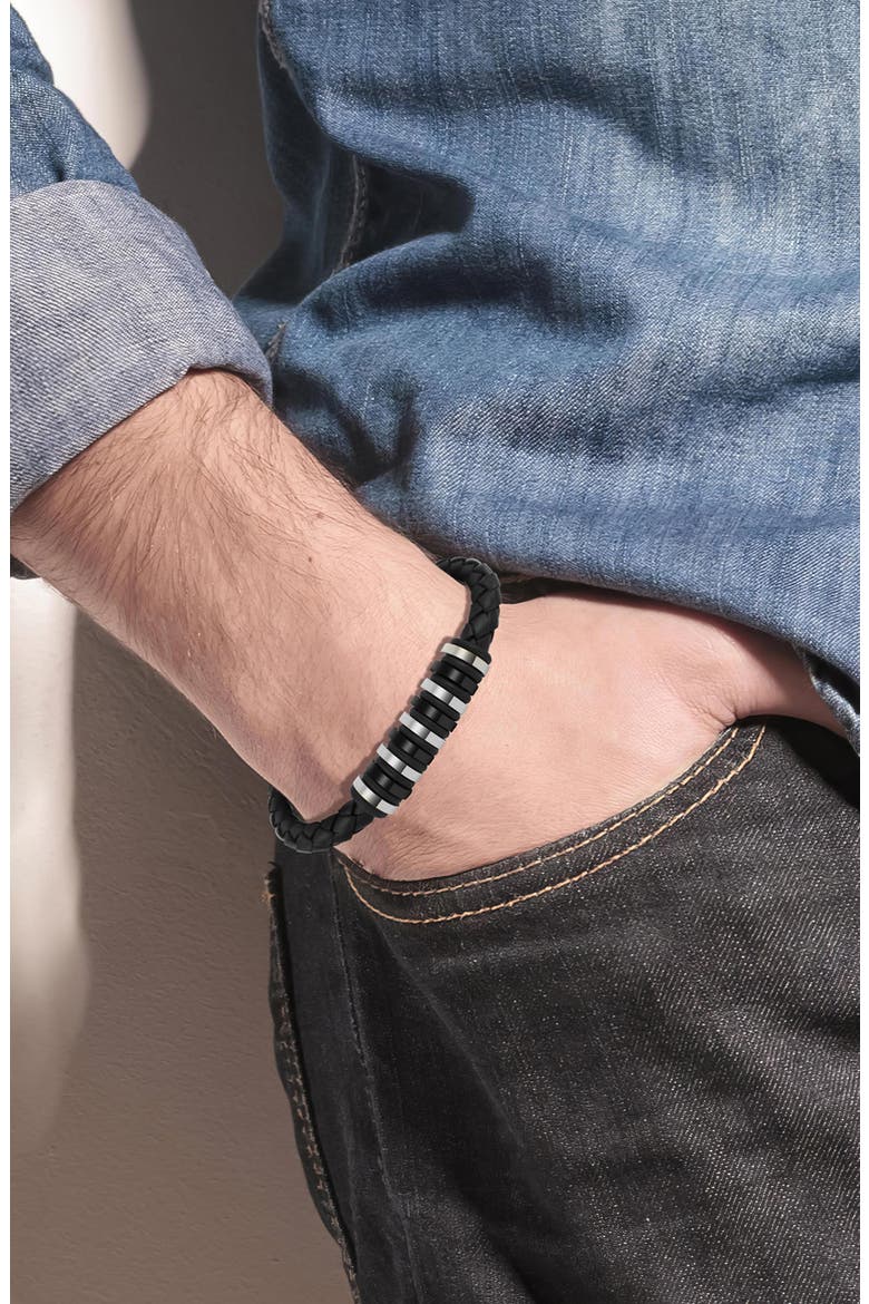 Men's Ornaments Braided Leather Bracelet, Alternate, color, SILVER