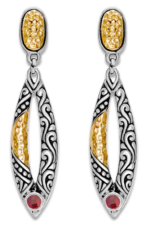 Sterling Silver &18K Gold Marquise Drop Earrings