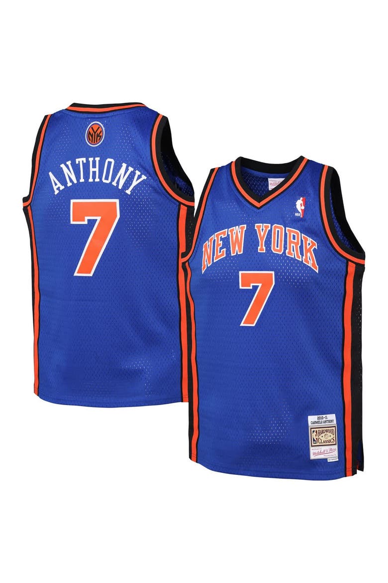 Youth Mitchell & Ness Carmelo Anthony Blue New York Knicks 2010/11 Hardwood Classics Swingman Jersey, Main, color, Blue