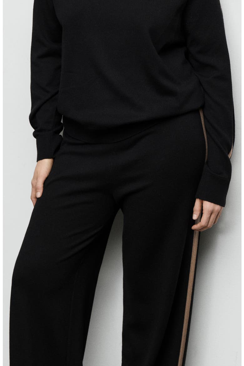 Contrast Stripe Knit Pants, Alternate, color, BLACK