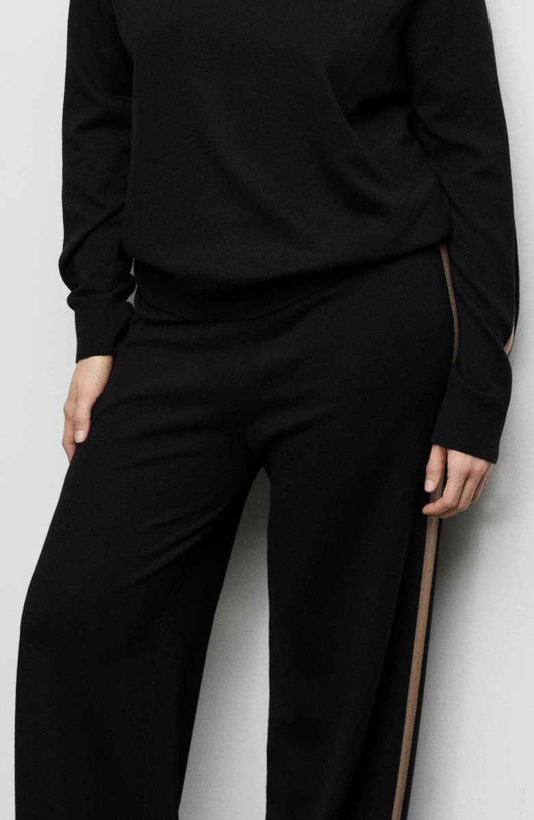 MANGO Contrast Stripe Knit Pants, Alternate, color, Black