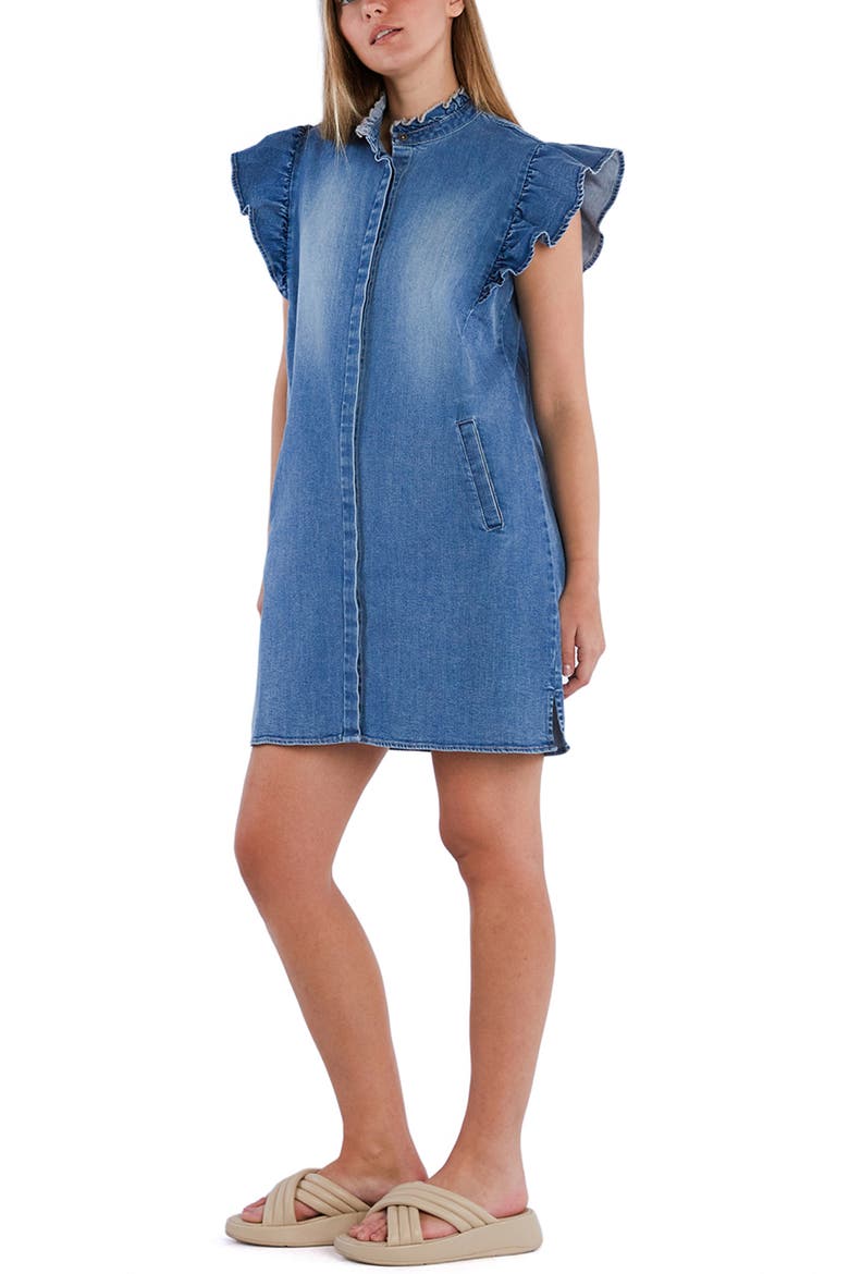 Ruffle Denim Dress, Alternate, color, VINTAGE DENIM