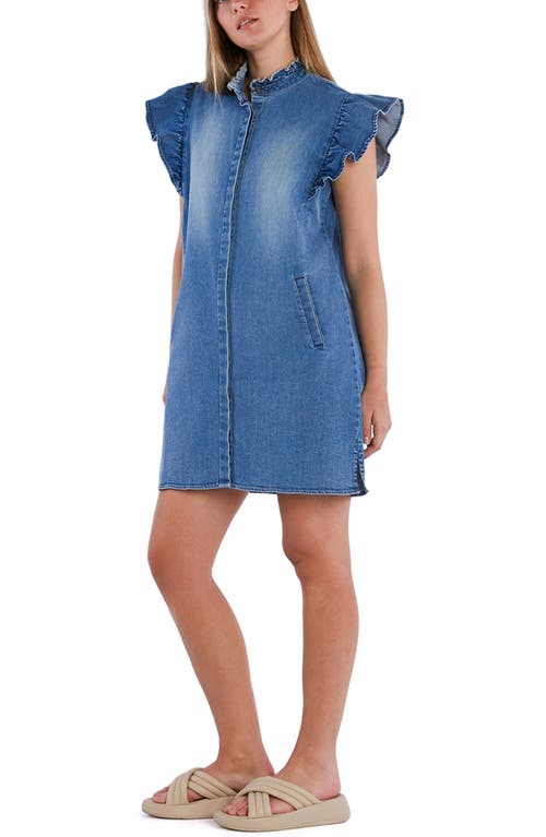 Wash Lab Denim Ruffle Denim Dress In Vintage Denim
