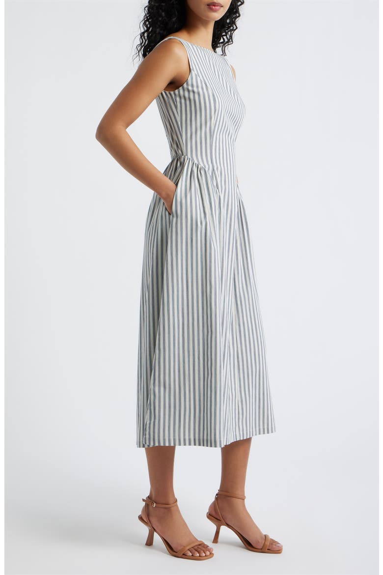 Olea Stripe Midi Dress, Alternate, color, NAVY/ WHITE