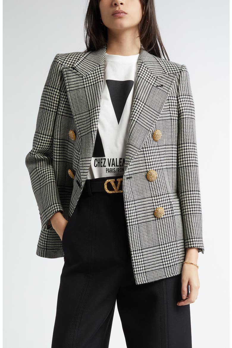 Glen Plaid Double Breasted Wool Blazer, Main, color, AVORIO/NERO