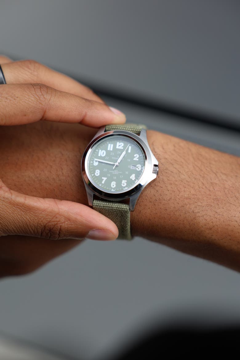 Millitary Dial Calendar Canvas Strap Watch - 40MM, Alternate, color, Green