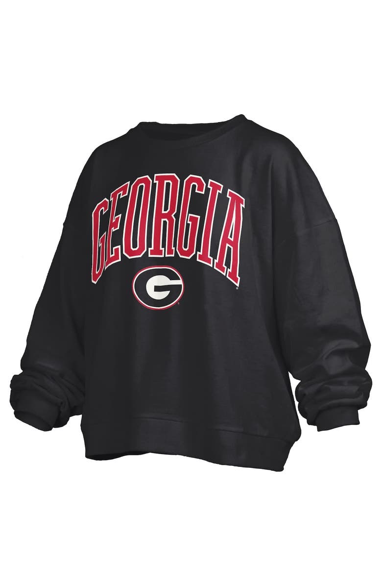 PRESSBOX Women's Pressbox Black Georgia Bulldogs Janise Arch Over Logo Waist Length Oversized Pullover Sweatshirt, Alternate, color, Black