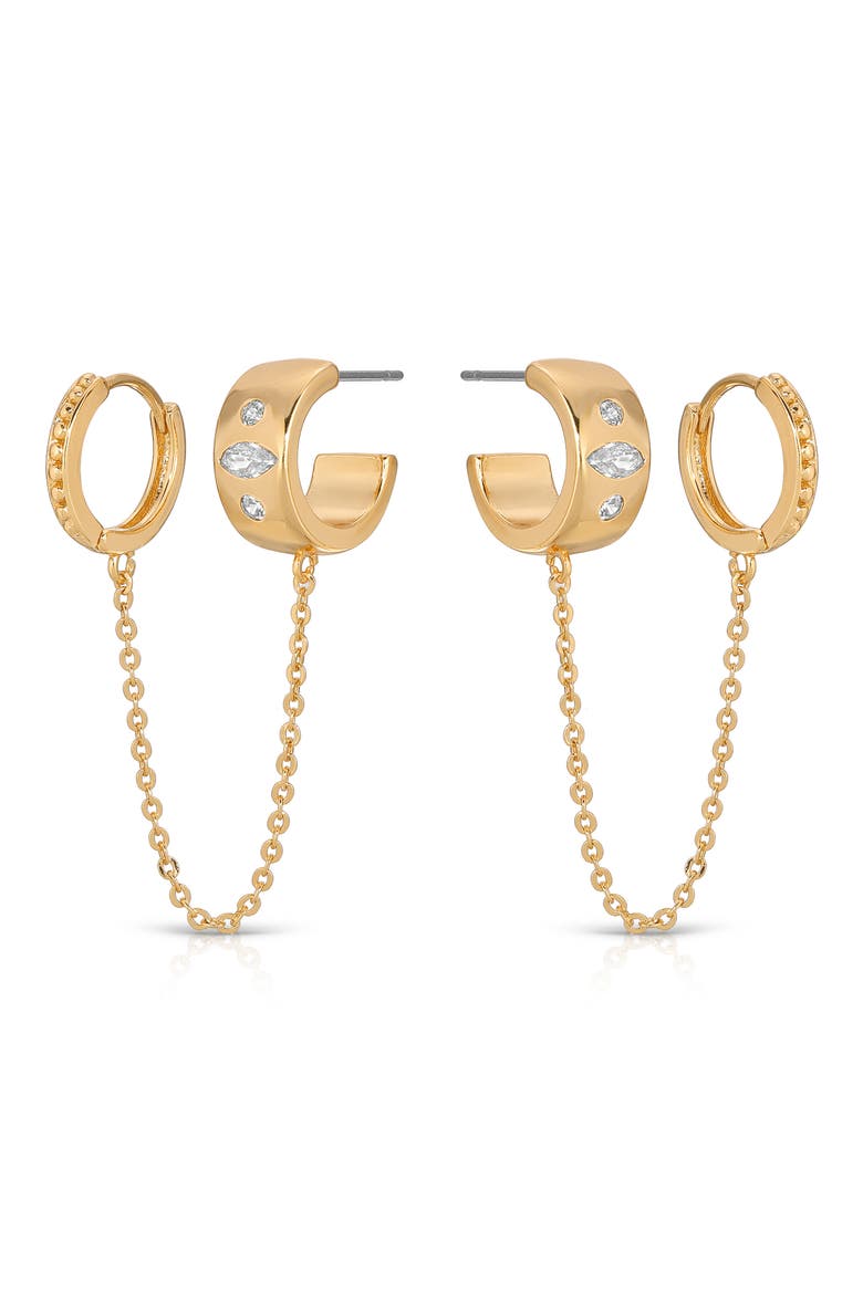 Double Piercing Chain Drop Earrings, Alternate, color, GOLD